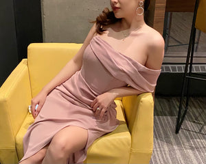 Audrey Drape One Shoulder Midi Dress in Dusty Rose