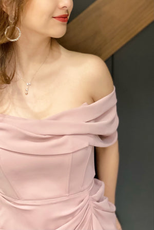 Audrey Drape One Shoulder Midi Dress in Dusty Rose